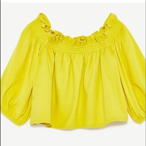 Zara Bright Yellow Off The Shoulder Top